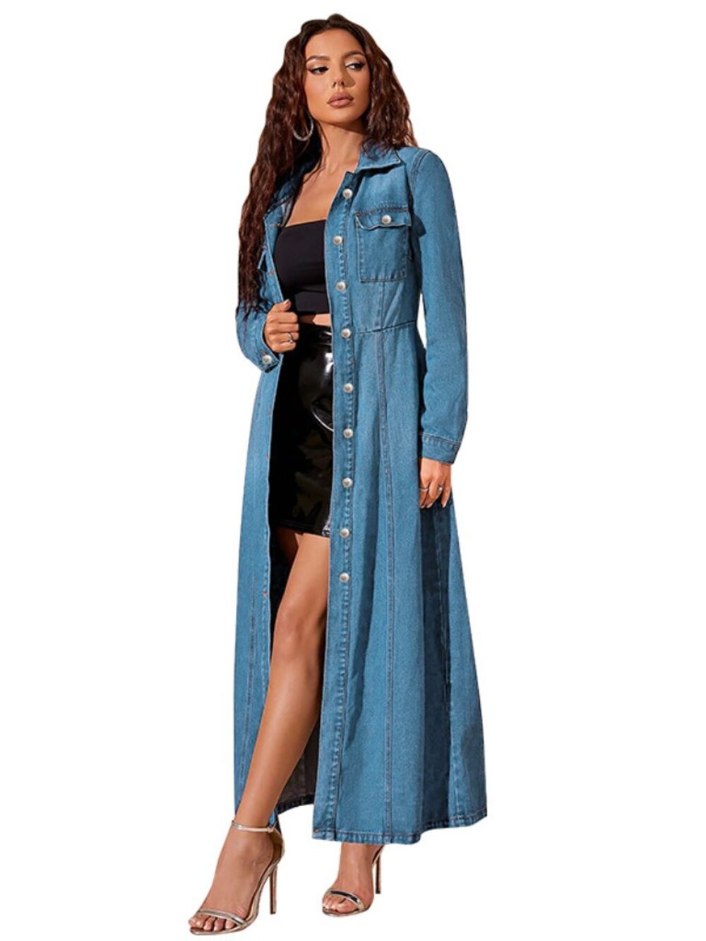 Women's Long Light Wash Denim Duster Coat XXL – Maxi Jean Cardigan Jacket